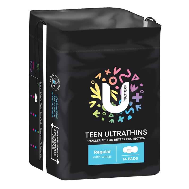 U by Kotex Ultra Thin Teen Regular Wing Pad 14 Pack