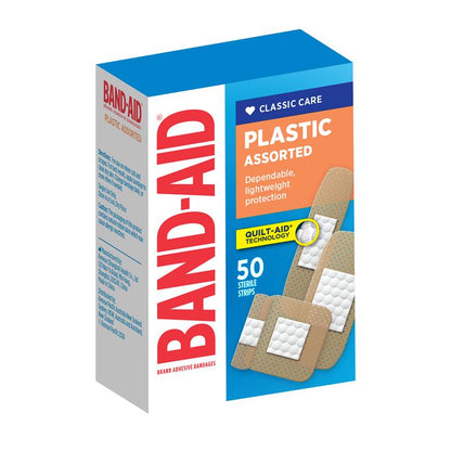 Band-Aid Plastic Strips Assorted Shapes 50 Pack