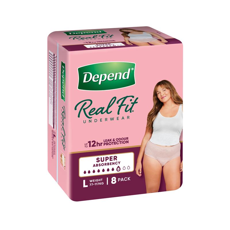 Depend Real Fit Super Incontinence Underwear for Women Large 8 Pack