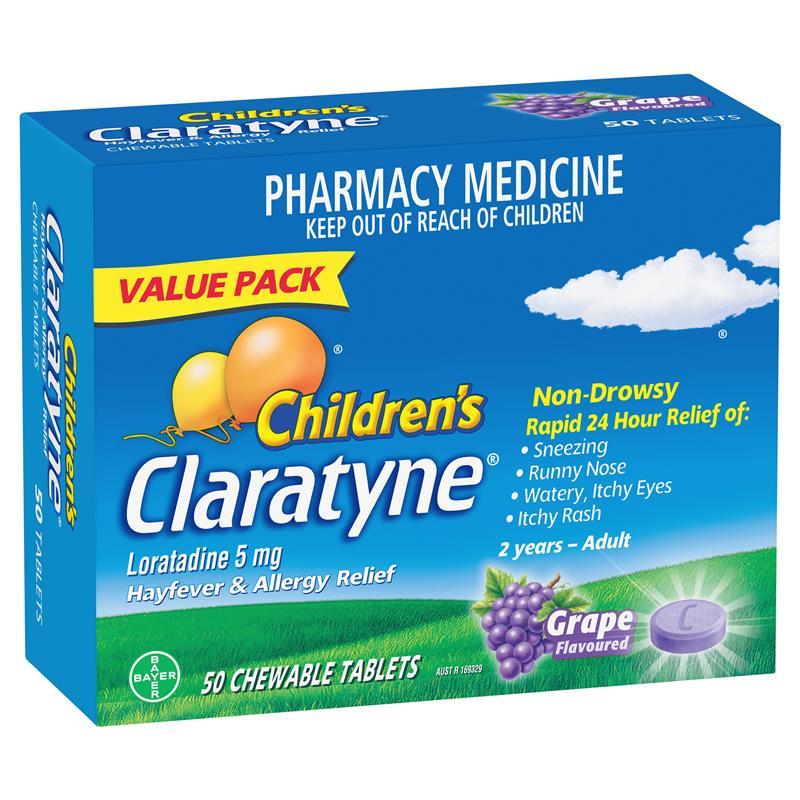 Claratyne Children’s Hayfever & Allergy Relief Grape 50 Chewable Tablets
