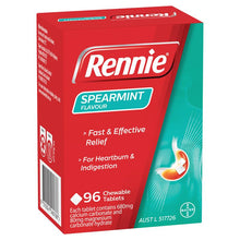 Rennie Indigestion and Heartburn Relief Spearmint 96 Chewable Tablets
