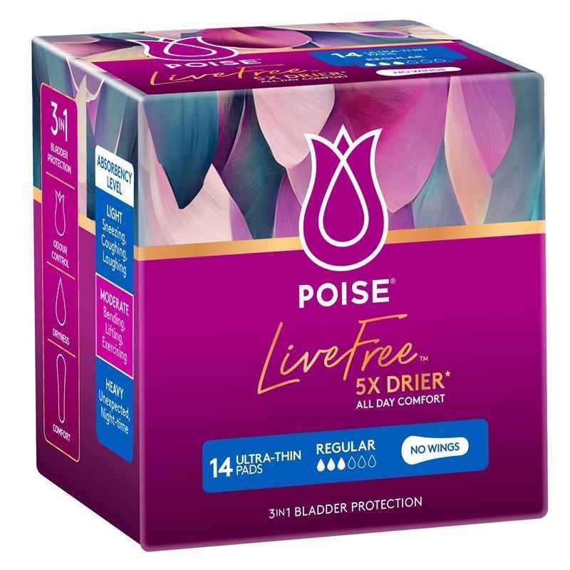 Poise Livefree Pad Regular No Wings 14 Pack