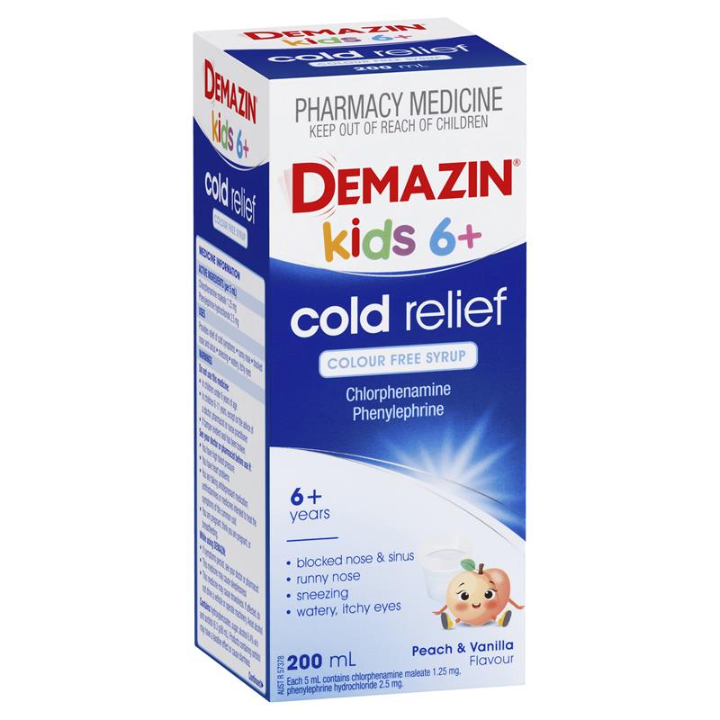 Demazin Kids 6+ Cold Relief Colour Free Syrup 200ml