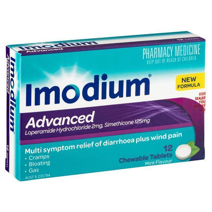Imodium Advanced Diarrhoea Plus Wind Pain Chewable Tablets Mint Flavour 12 Pack