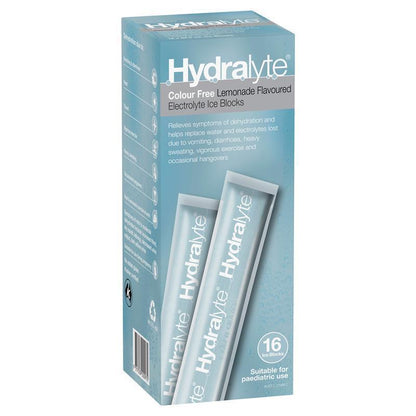 Hydralyte Rehydration Ice blocks Colour Free Lemonade Flavoured 16 Pack