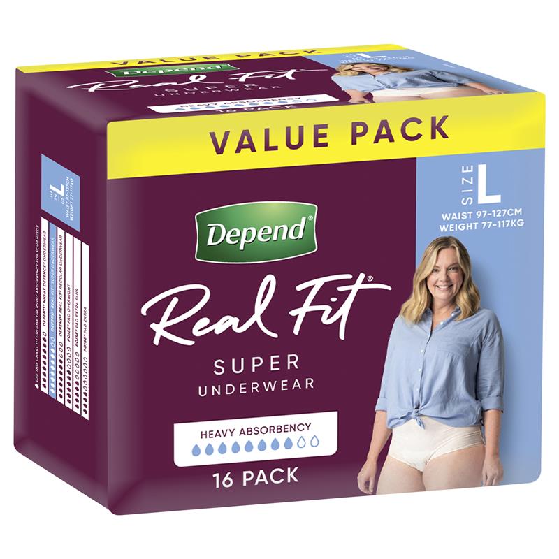 Depend Real Fit Super Incontinence Underwear for Women Large 16 Pack