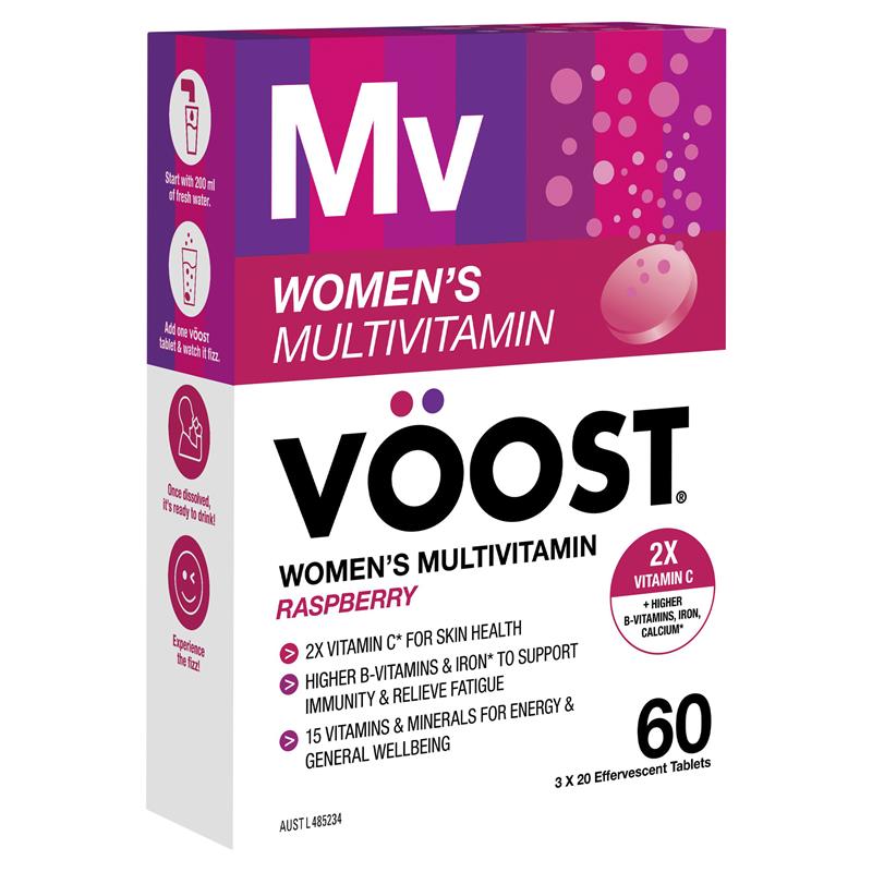 Voost Womens Multivitamin Raspberry Effervescent Tablets 60 Pack Exclusive Size