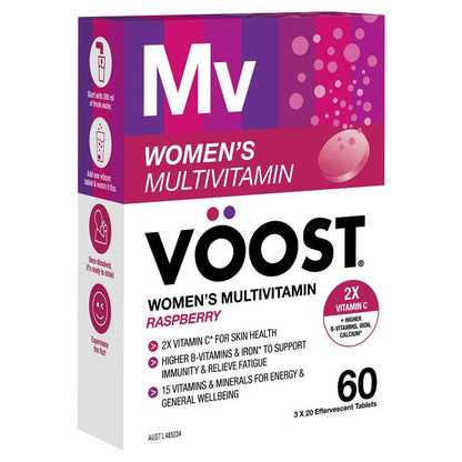 Voost Womens Multivitamin Raspberry Effervescent Tablets 60 Pack Exclusive Size