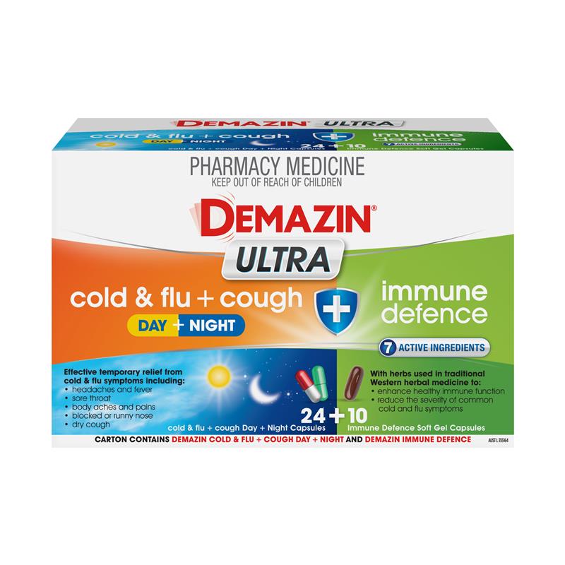 Demazin Ultra Cough Cold & Flu + Immune Defence 34 Capsules