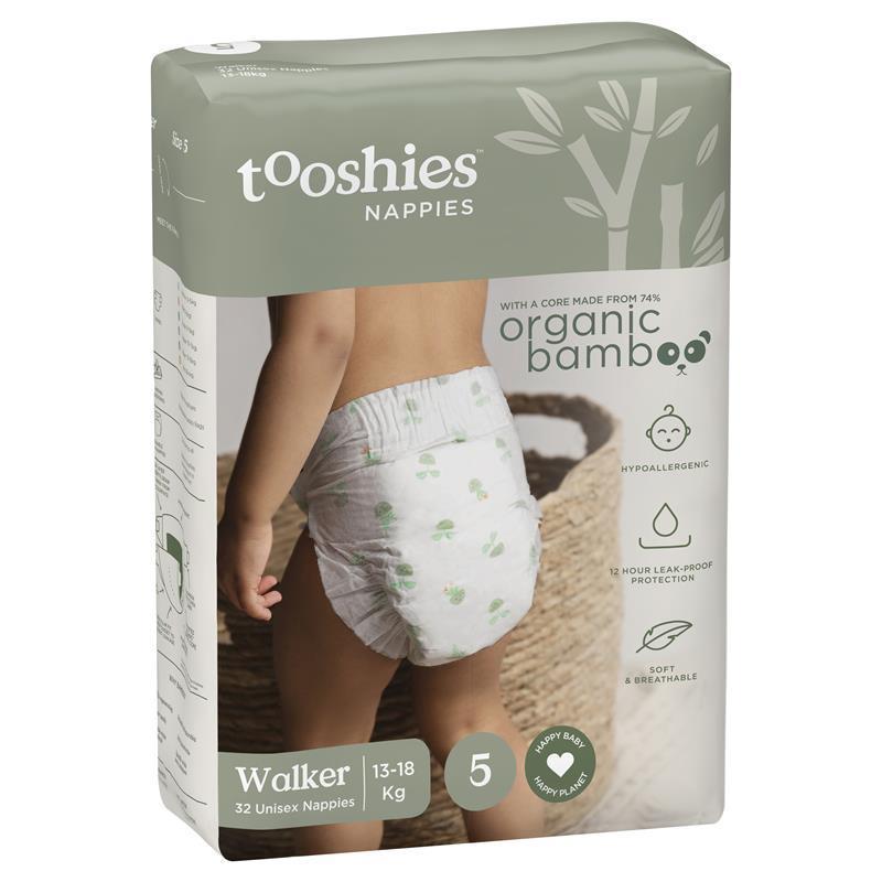 Tooshies Eco Nappies with Organic Bamboo Size 5 Walker 13-18kg, 32 pack