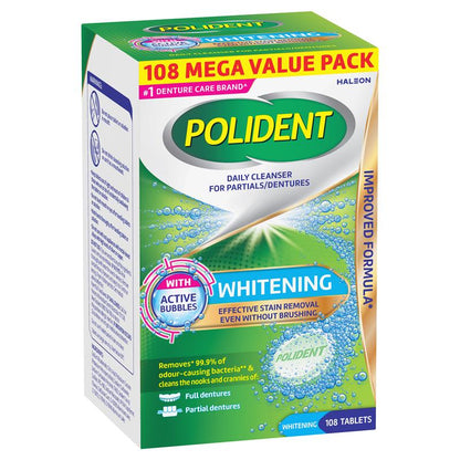 Polident Whitening Denture Cleanser 108 Tablets Exclusive Size