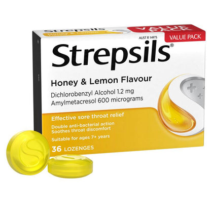 Strepsils Throat Lozenges Soothing Honey & Lemon 36 Pack