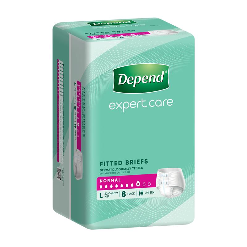 Depend Expert Care Incontinence Fitted Briefs Normal Large 8 Pack