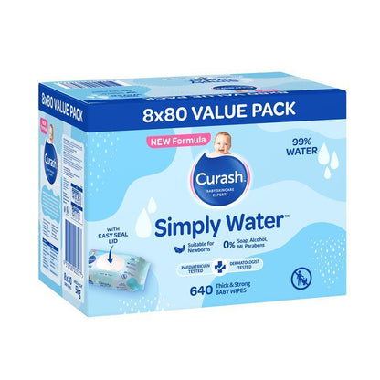 Curash Simply Water Wipes 8x80 Pack