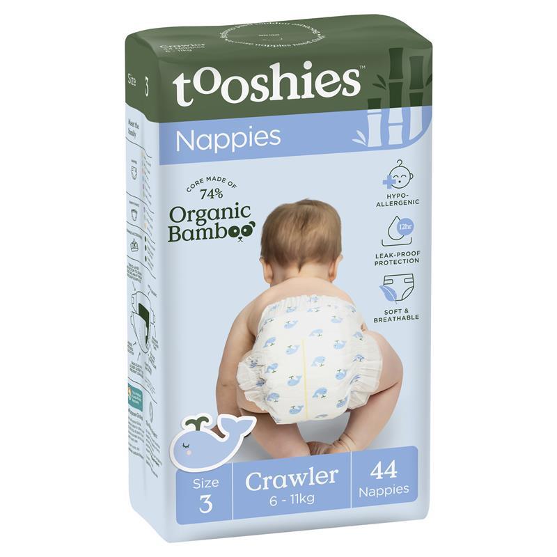 Tooshies Eco Nappies with Organic Bamboo Size 3 Crawler 6-11kg, 44 Pack