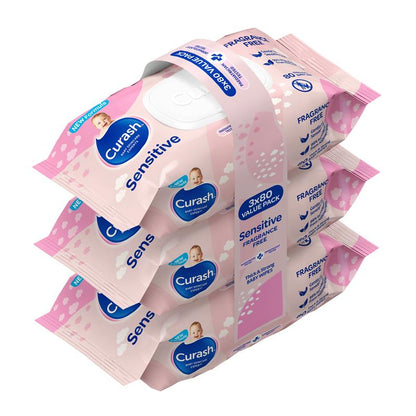 Curash Baby Sensitive Wipes 3 X 80 Bulk Pack