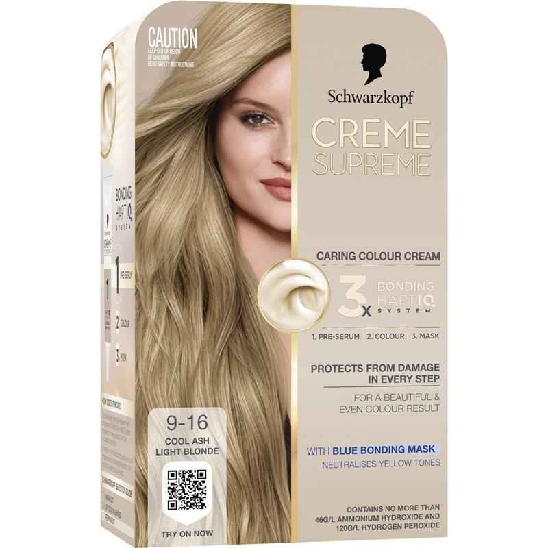 Schwarzkopf Creme Supreme Permanent Cool Ash Light Blonde 9-16