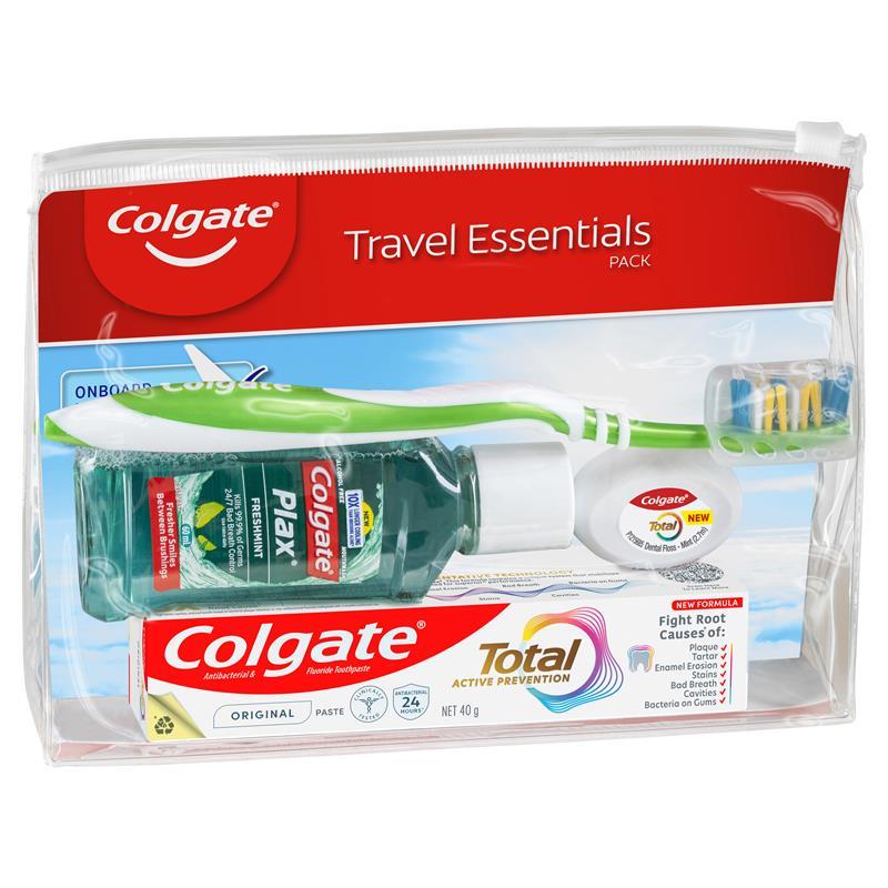 Colgate Travel Essentials Toothbrush, Toothpaste, Mouthwash, Floss & travel bag Pack - GimmeNow