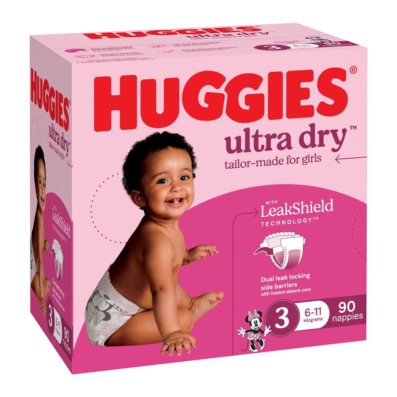 Huggies Ultra Dry Nappies Girls Size 3 (6-11kg) 90 Pack