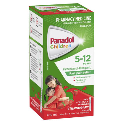 Panadol Children 5-12 Years Suspension Fever & Pain Relief Strawberry Flavour 200ml