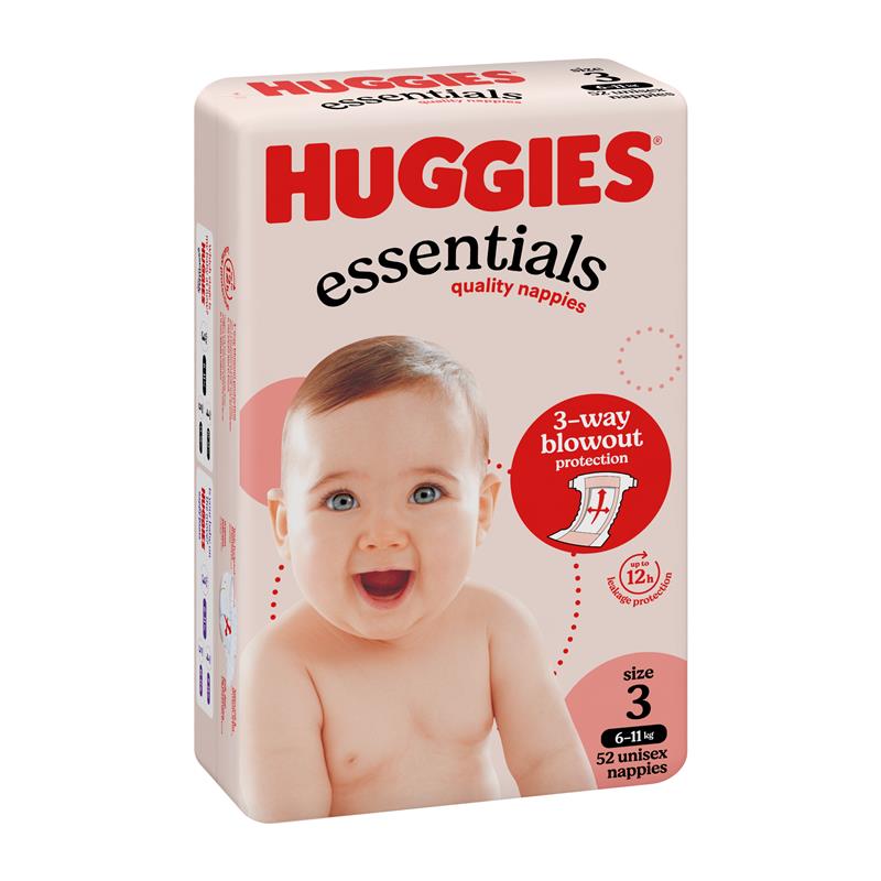 Huggies Essentials Nappies Size 3 (6-11kg) 52 Pack