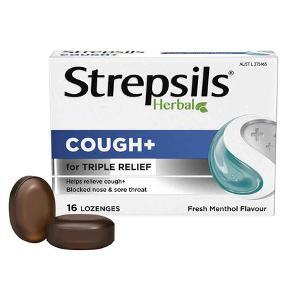 Strepsils Herbal Cough Lozenges Fresh Menthol 16 Pack