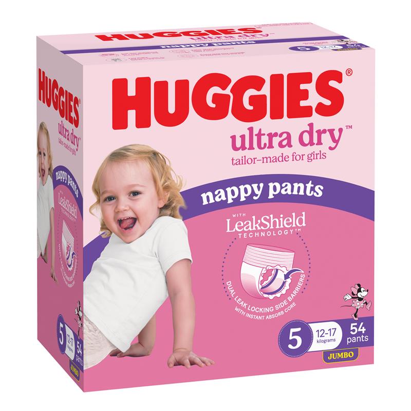 Huggies Ultra Dry Nappy Pants Girls Size 5 (12-17kg) 54 Pack
