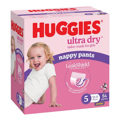 Huggies Ultra Dry Nappy Pants Girls Size 5 (12-17kg) 54 Pack