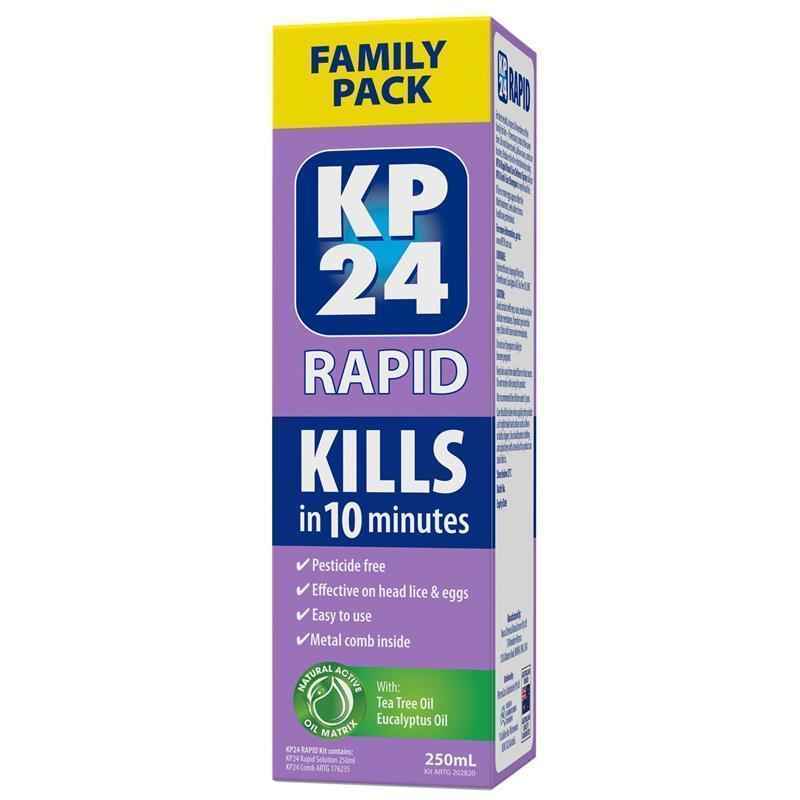 KP24 Rapid 10 Minute Head Lice/Nit Solution 250ml with Comb Family Pack