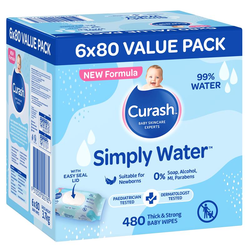 Curash Simply Water Wipes 6 x 80 Pack