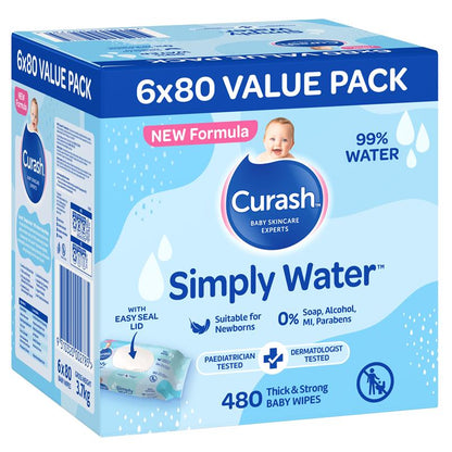 Curash Simply Water Wipes 6 x 80 Pack