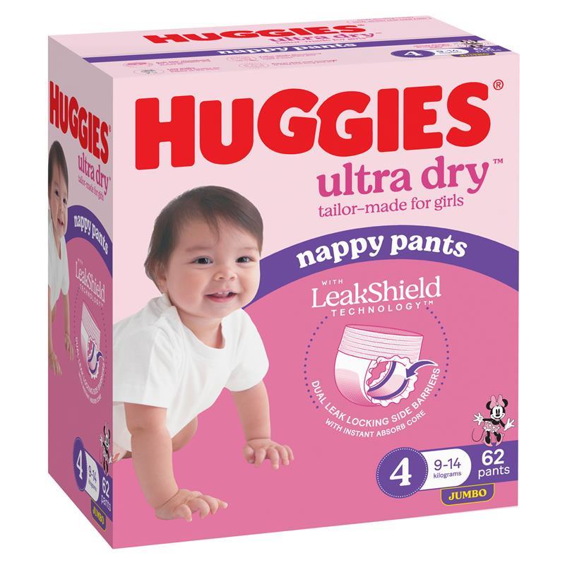 Huggies Ultra Dry Nappy Pants Girls Size 4 (9-14kg) 62 Pack