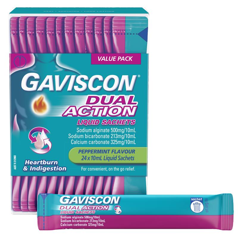 Gaviscon Dual Action Liquid Sachets Peppermint 24 Pack