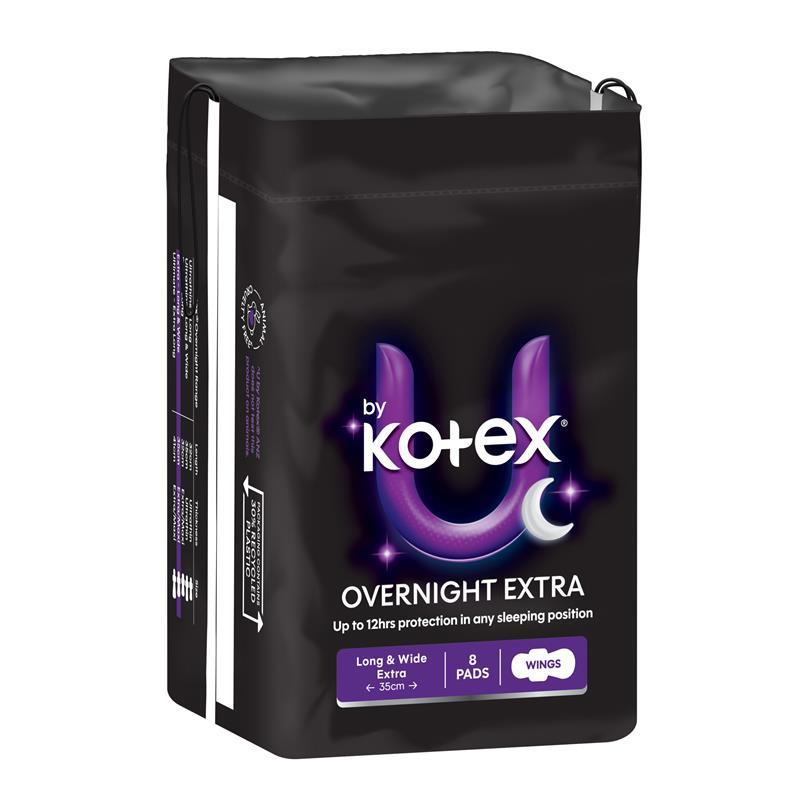 U by Kotex Overnight Extra Pads Long with Wings 8 Pack