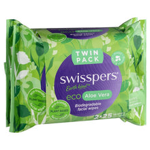 Swisspers Eco Aloe Vera Biodegradable Facial Wipes Twin Pack 2 x 25 Wipes