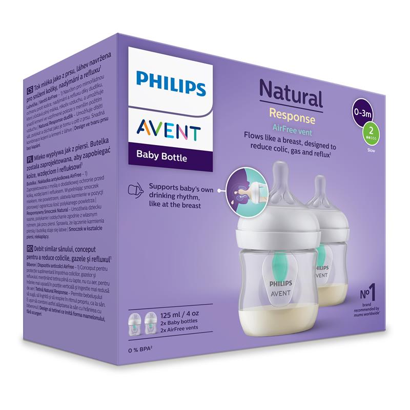 Avent Natural Response Feeding Bottles with AirFree Vent 125ml 2 Pack