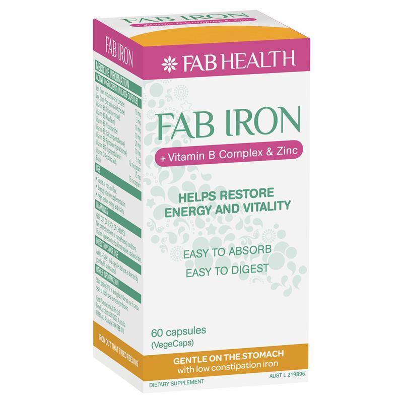 Fab Iron + Vitamin B Complex and Zinc 60 Capsules