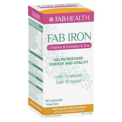 Fab Iron + Vitamin B Complex and Zinc 60 Capsules