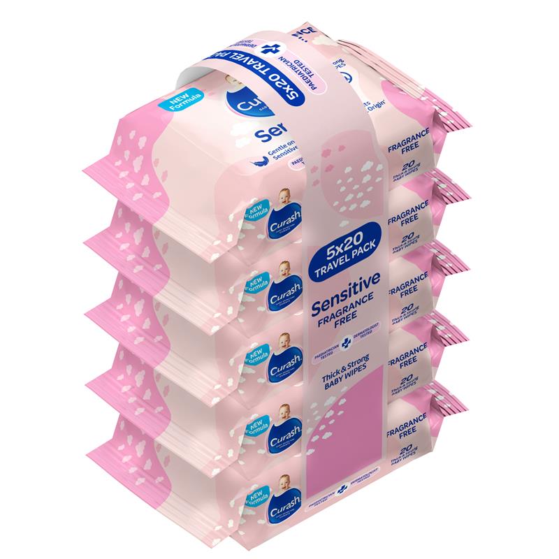 Curash Babycare Fragrance Free Wipes 5 x 20
