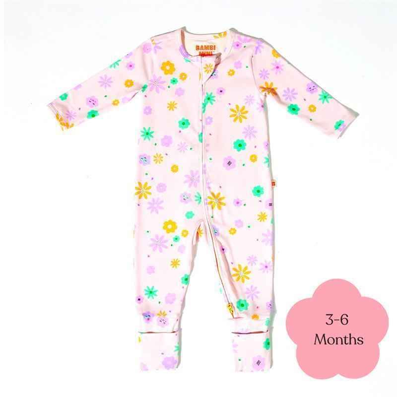 Bambi Mini Co. Wrigglesuit Girls Pink Neon Floral 3-6