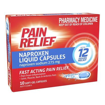 Pain Relief Naproxen Liquid Capsules 10 Pack