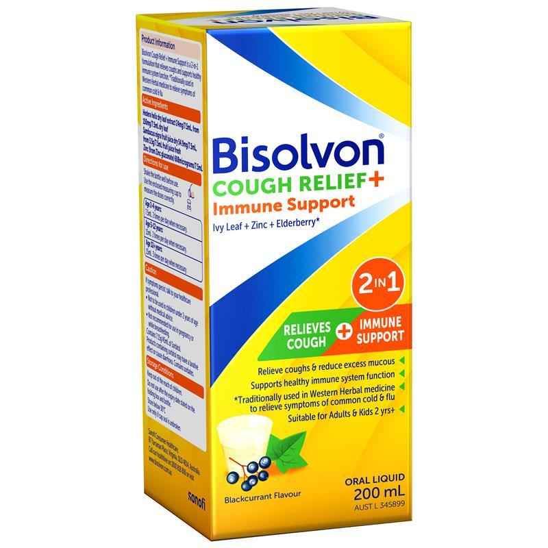 Bisolvon Cough Relief + Immune Support Cough Syrup for Kids + Adults - 200mL