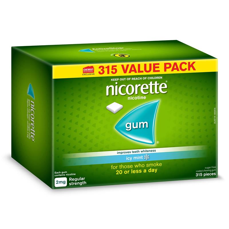 Nicorette Quit Smoking Regular Strength Nicotine Gum Icy Mint Exclusive Size 315 Pack