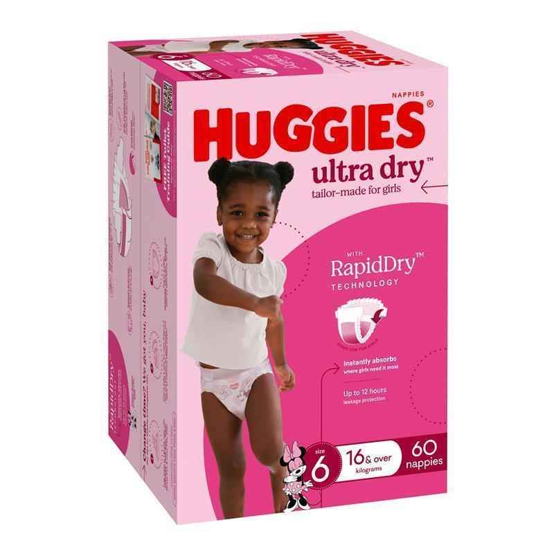 Huggies Ultra Dry Nappies Girl Size 6 Jumbo 60 Pack