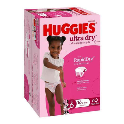 Huggies Ultra Dry Nappies Girl Size 6 Jumbo 60 Pack