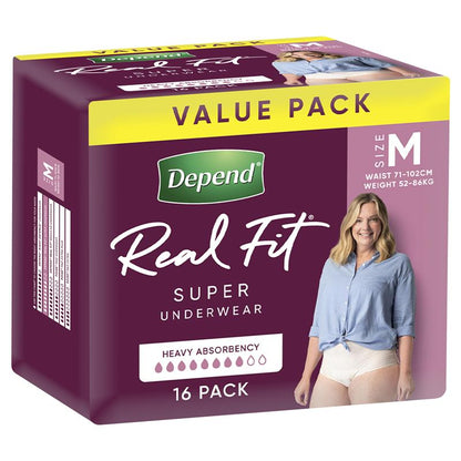 Depend Real Fit Super Incontinence Underwear for Women Medium 16 Pack