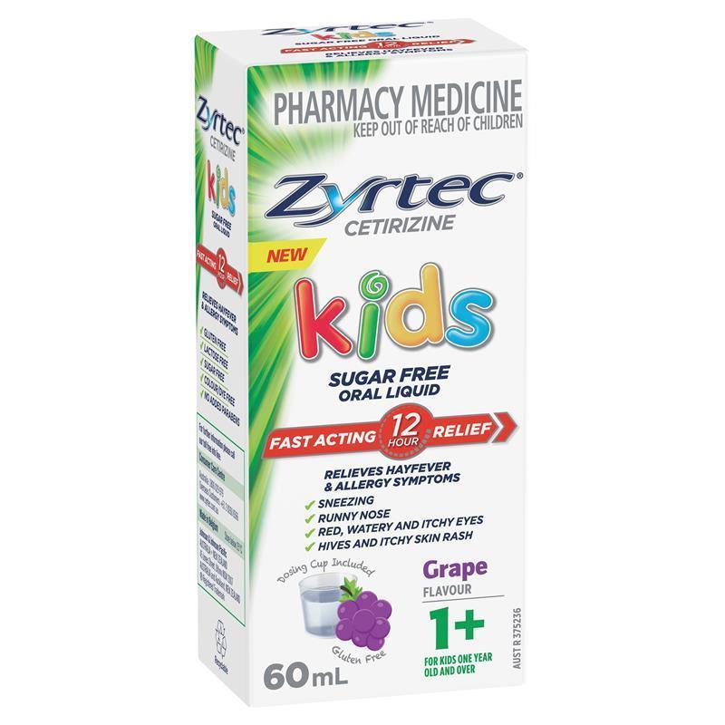 Zyrtec Kids Antihistamine Allergy & Hayfever Oral Liquid Grape 60mL