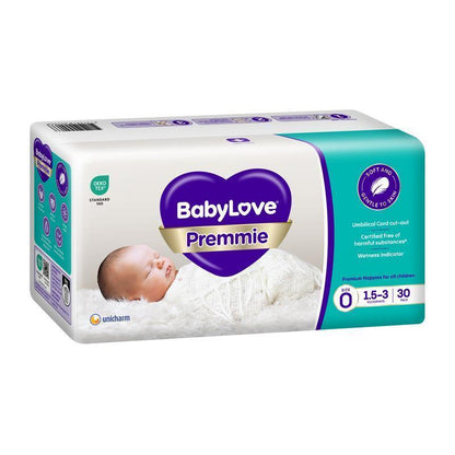 Babylove Nappies Premmie Size 0 (1.5-3kg) 30 Pack