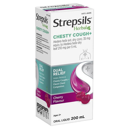 Strepsils Herbal Chesty Cough+ Liquid Cherry Flavour 200mL