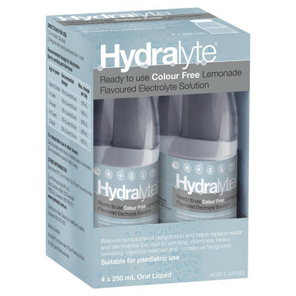 Hydralyte Liquid Colour Free Lemonade Flavoured (4x250ml) Solution - GimmeNow